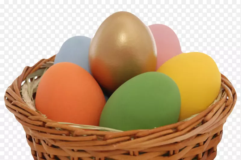 纯色食物复活节篮子中的食用彩蛋