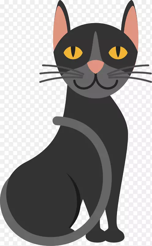 坐着的卡通黑色猫咪