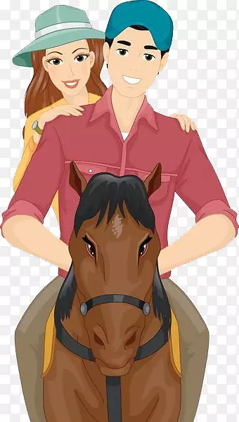 卡通情侣秀恩爱骑马的图片
