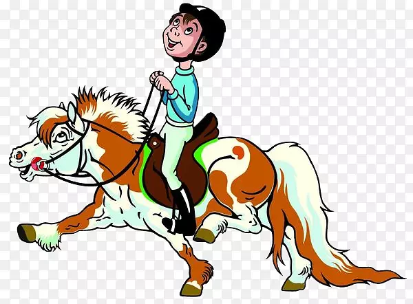 手绘卡通儿童得意的骑着马的图片