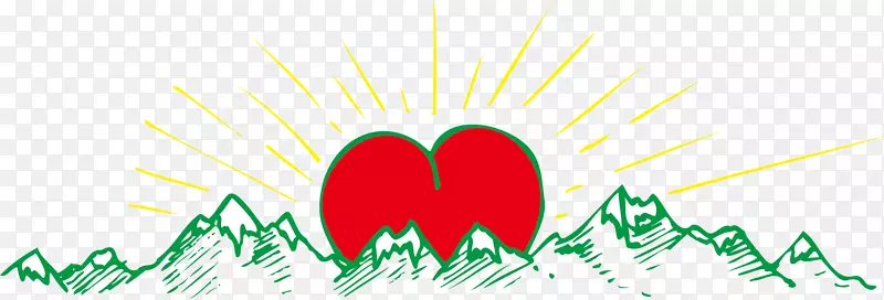 红色爱心太阳绿色山峰矢量