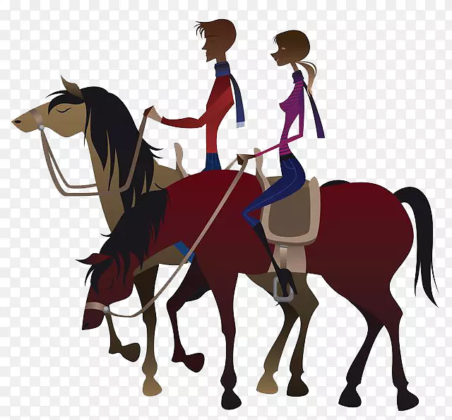 手绘卡通人物情侣骑马的图片