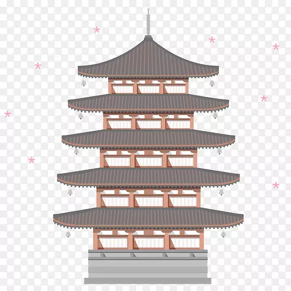 日本庙宇手绘插画