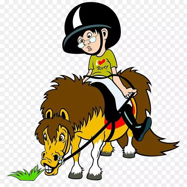 手绘卡通骑着吃草的马的图片