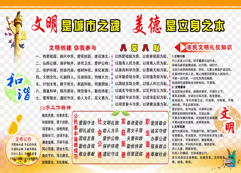 文明美德文化社区展板免费素材
