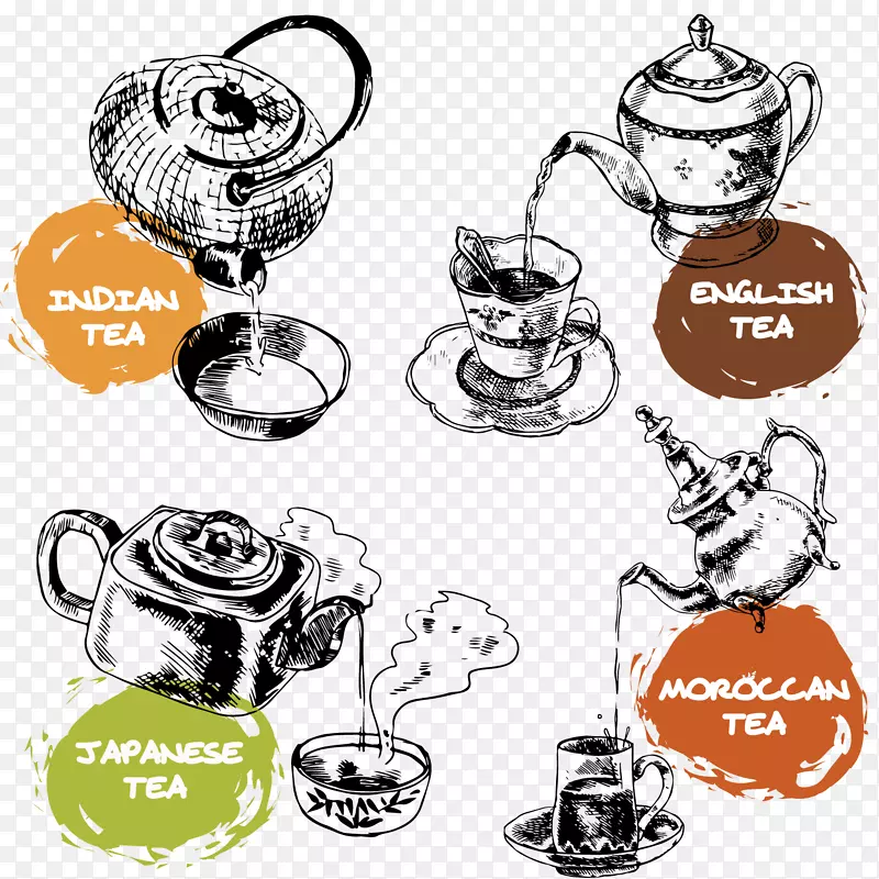 下午茶手绘茶壶设计矢量素材