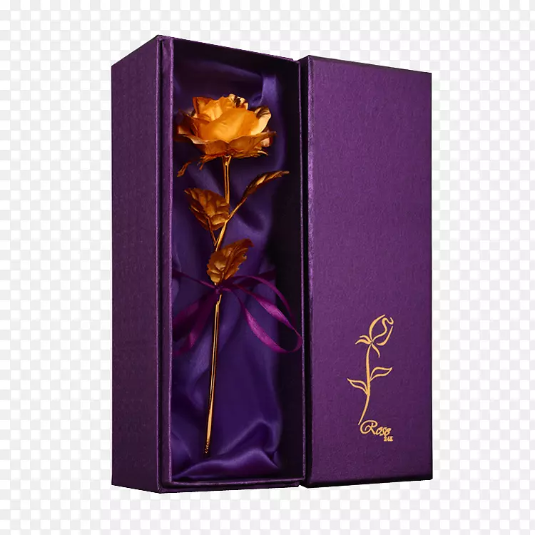 紫色包装盒金箔玫瑰PNG