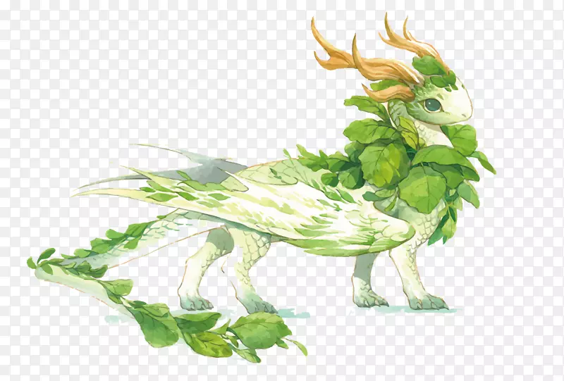 矢量绿色魔幻西方龙