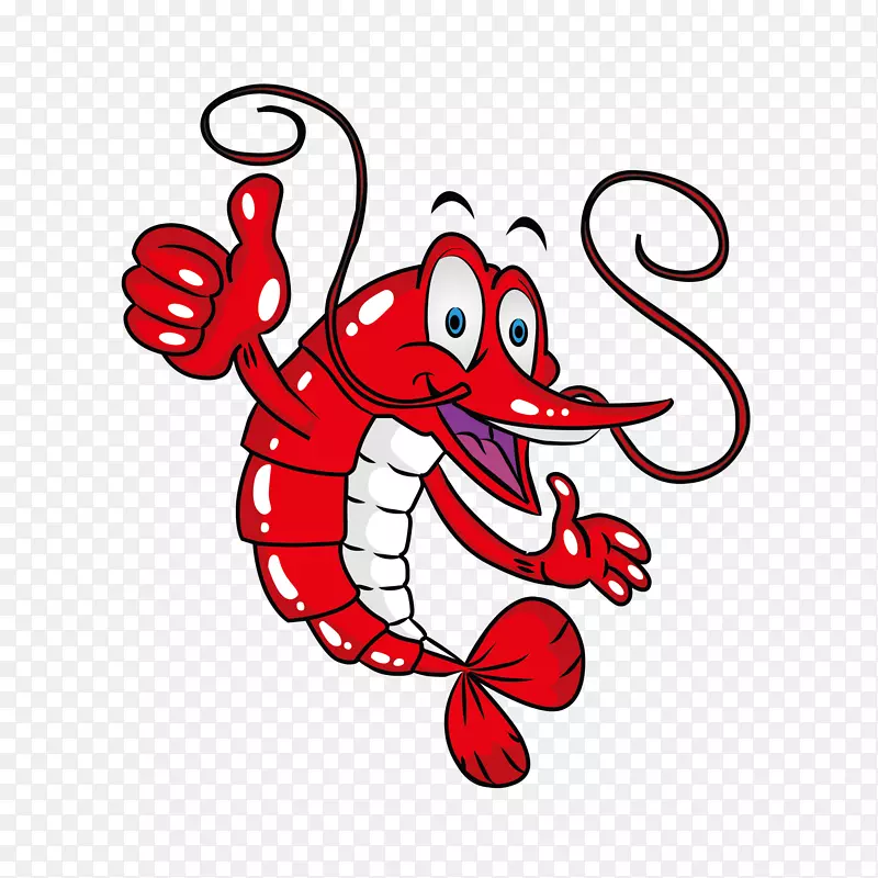 矢量手绘可爱红色小龙虾动物免抠
