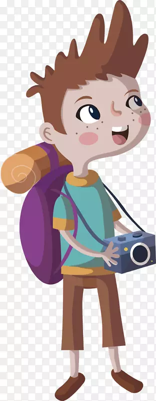 手绘旅游中人物淘气小男孩矢量素