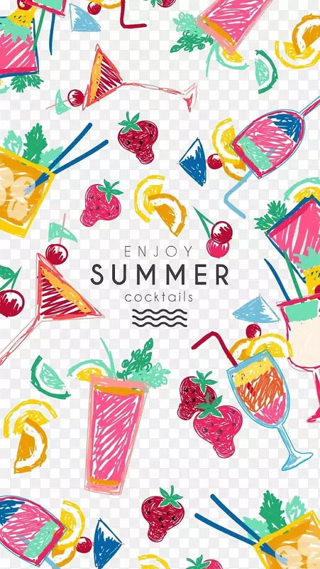 夏季缤纷水果饮料手绘图