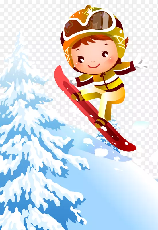 小孩子寒假旅游滑雪卡通插画