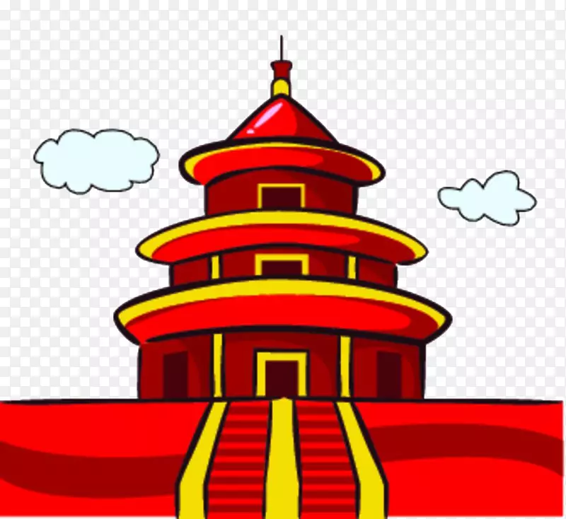 卡通红色寺庙