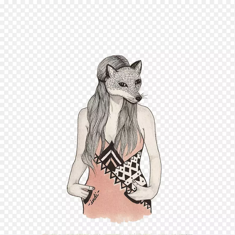 狐狸面具女郎装饰画