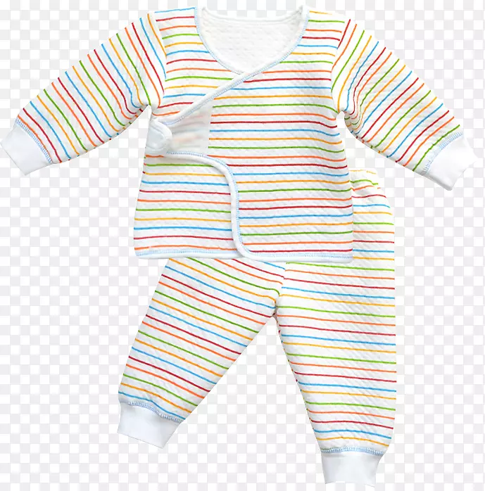 婴儿长袖彩色条纹全棉保暖内衣套
