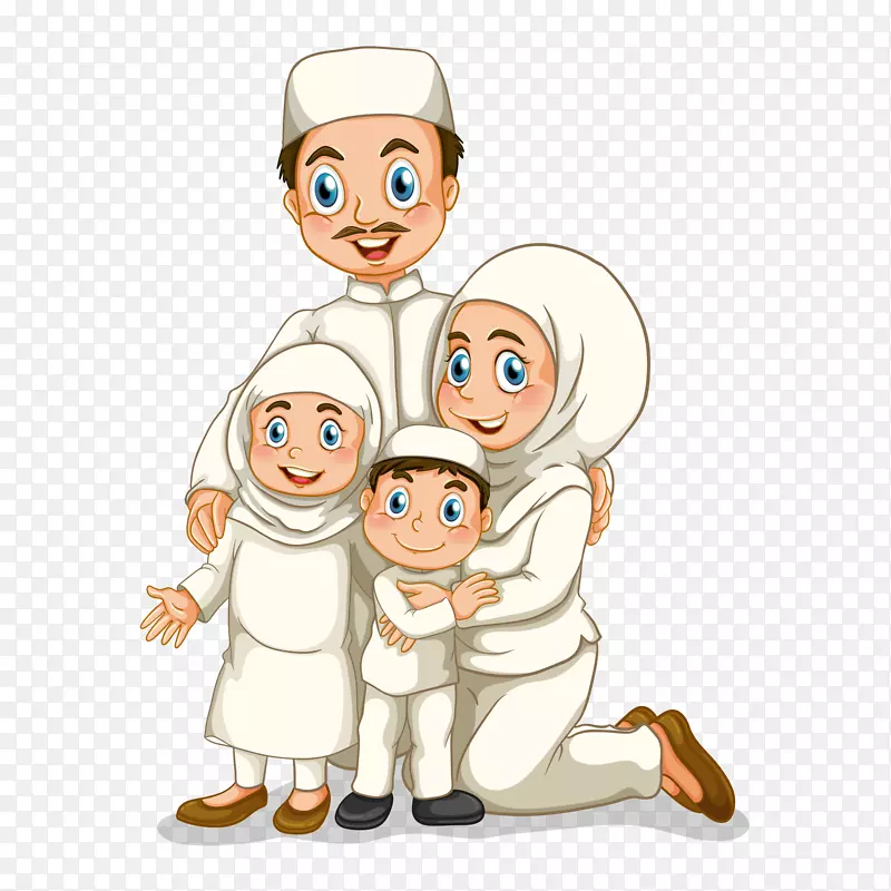 穆斯林家族人物矢量插画