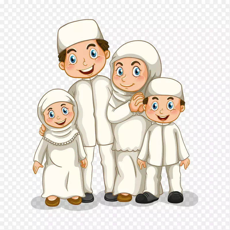 年轻的穆斯林家族人物矢量插画