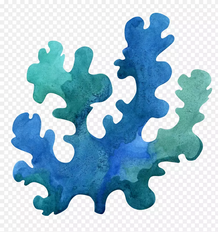 蓝绿色水彩珊瑚礁