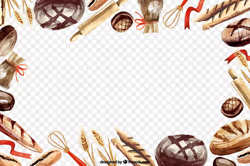 水彩绘面包麦穗麦秆擀面杖打蛋器
