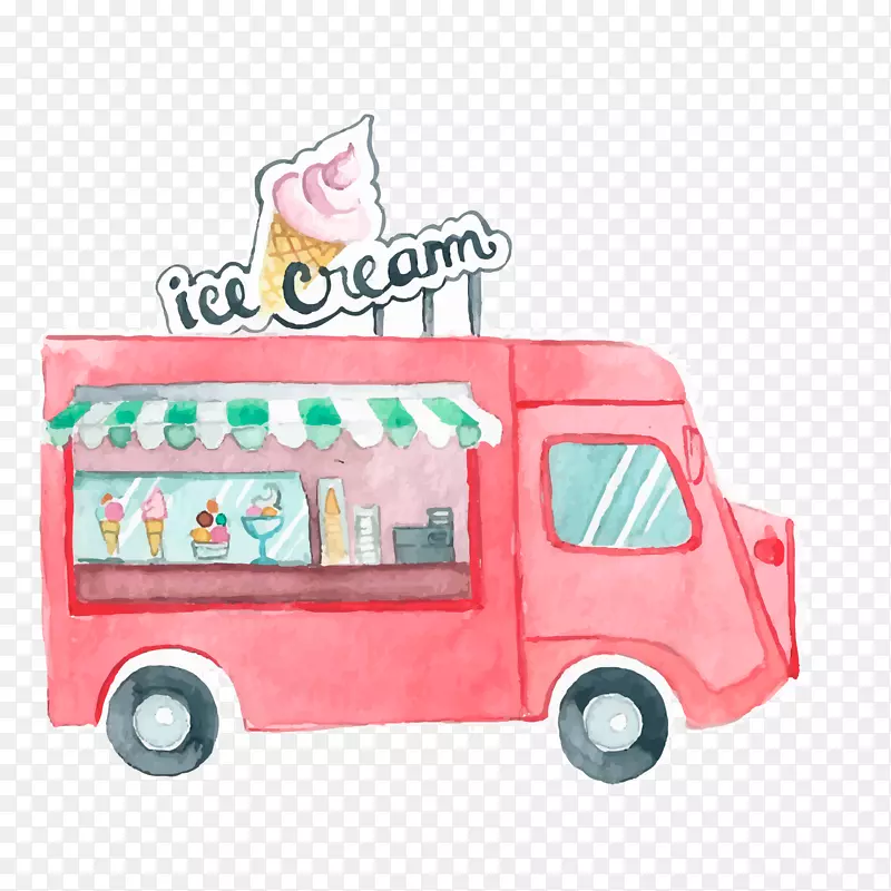 水彩手绘冰淇淋车辆设计