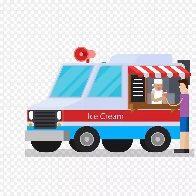 彩色居民区流动冰淇淋车矢量