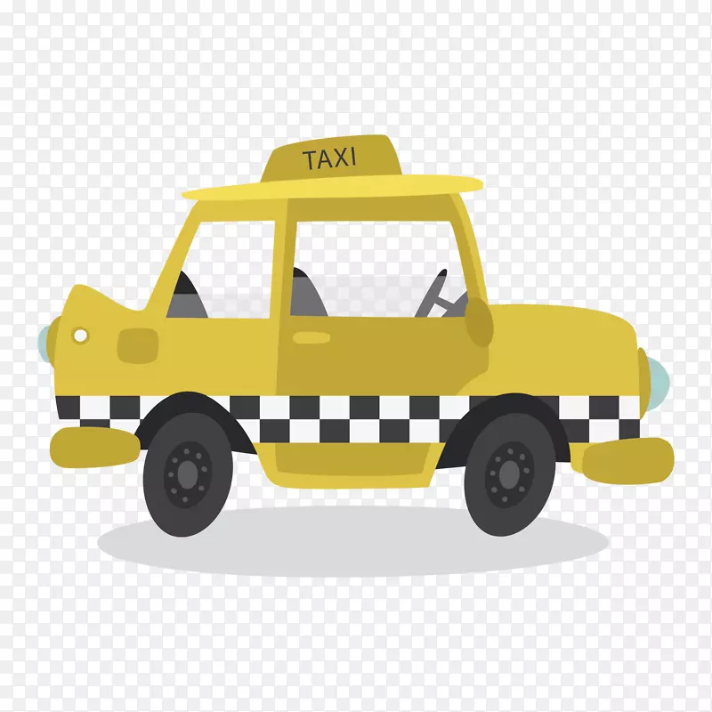 黄色出租车的士扁平插画