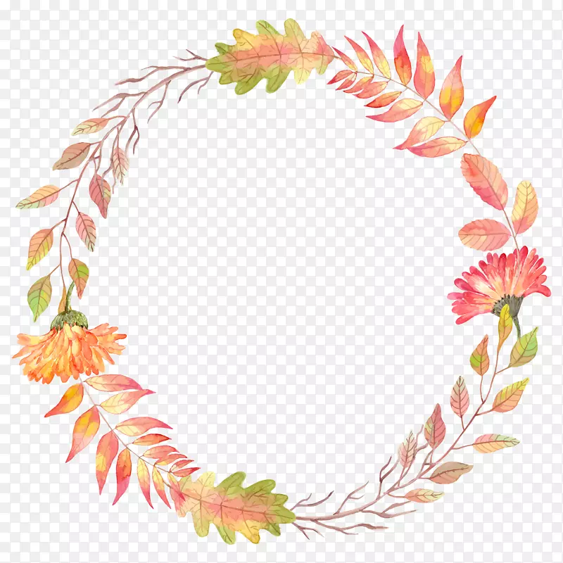 手绘清新花草花环