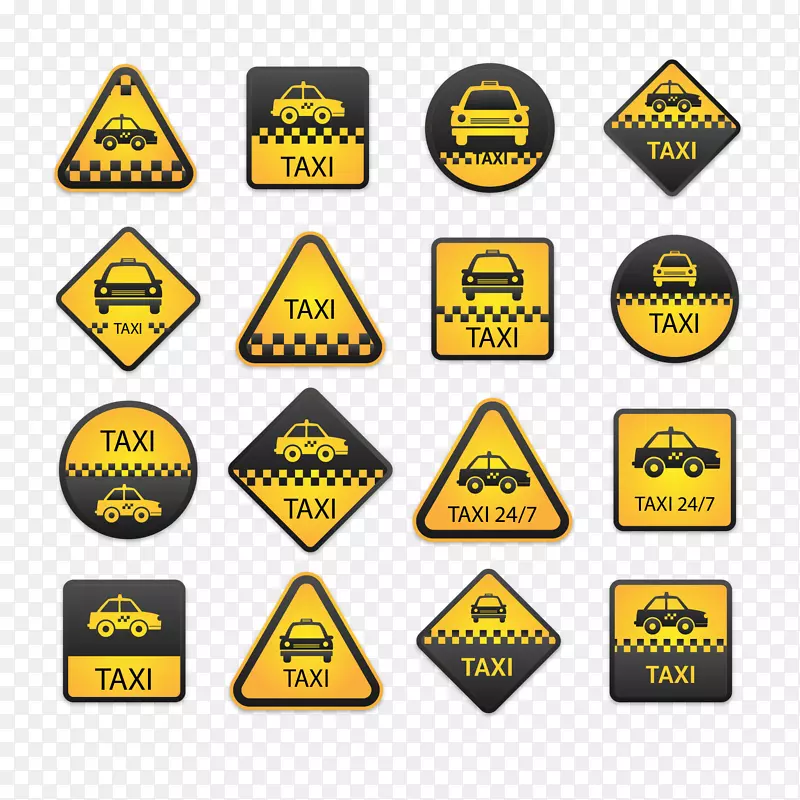 黄色出租车矢量图标签