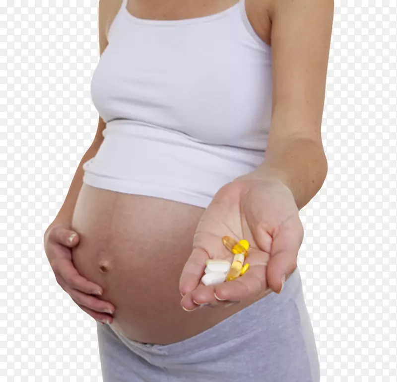 黄色治愈孕妇拿着的西药片实物