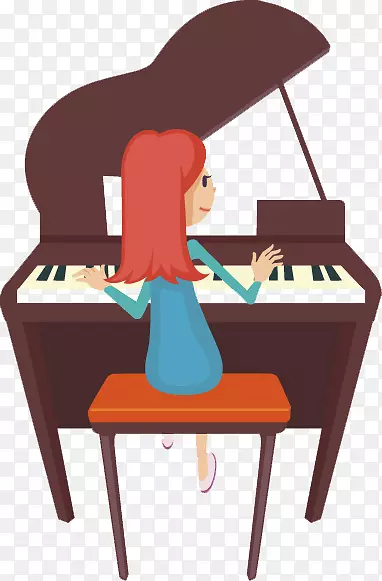 弹钢琴的女孩免抠图