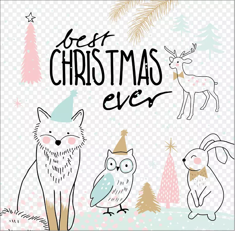 矢量手绘动物圣诞树背景