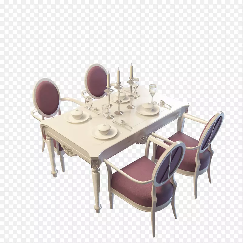 白色紫色简单复古北欧餐桌