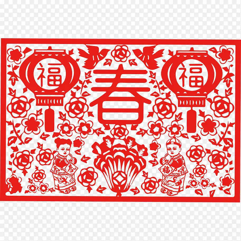 卡通红色中国风新春剪纸