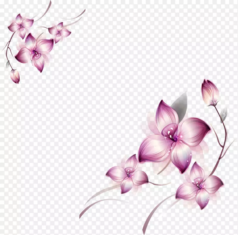 优雅紫色花朵对角花卉装饰