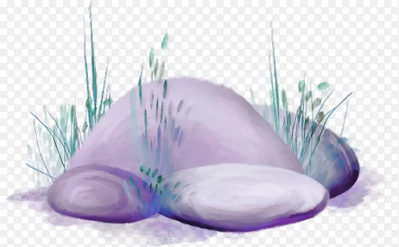 手绘水彩紫色山脉石头
