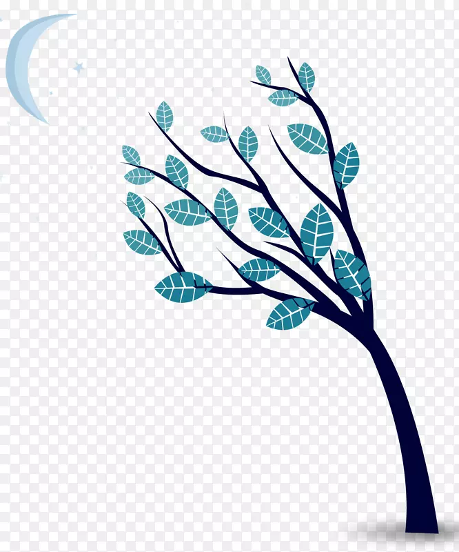 可爱蓝色树木矢量图