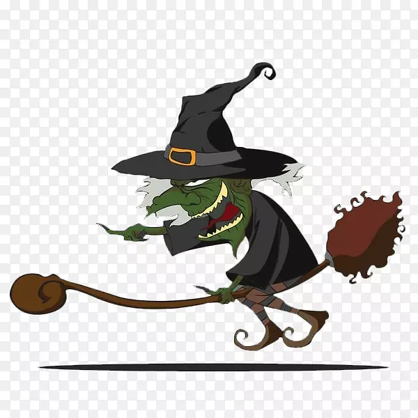 卡通骑着魔法扫帚的女巫