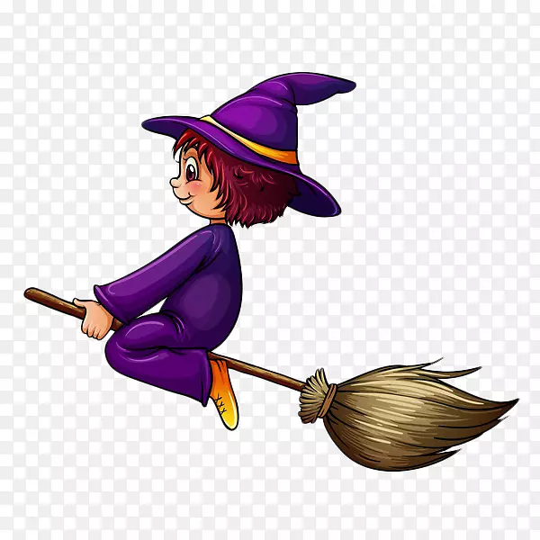 卡通骑着魔法扫帚的小女巫