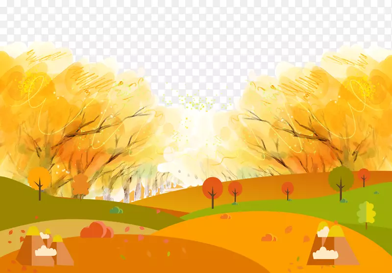 手绘装饰秋天风景插画