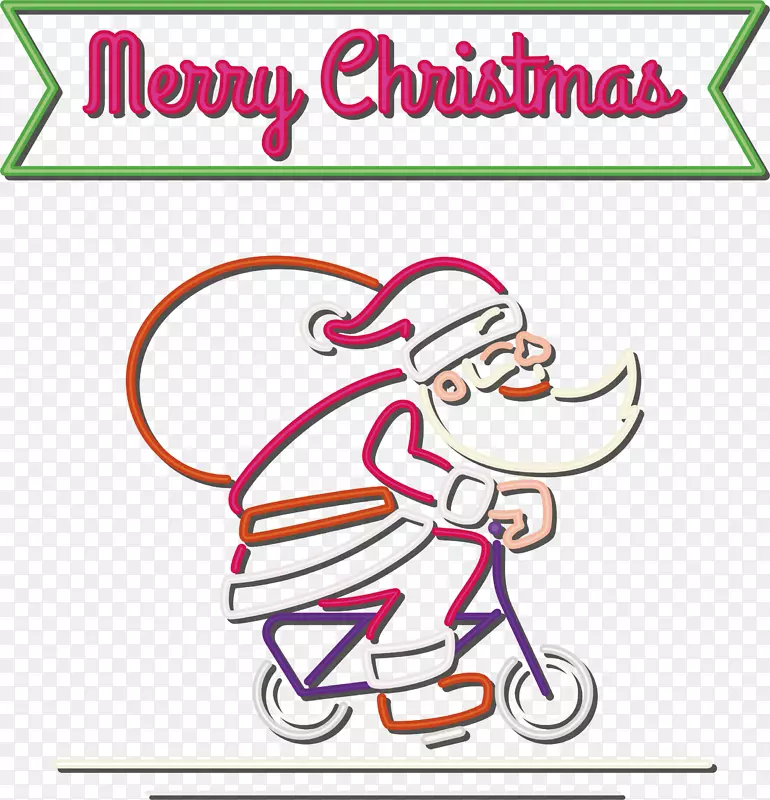 彩色线条骑车的圣诞老人