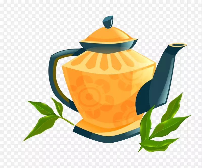 矢量茶壶茶叶素材