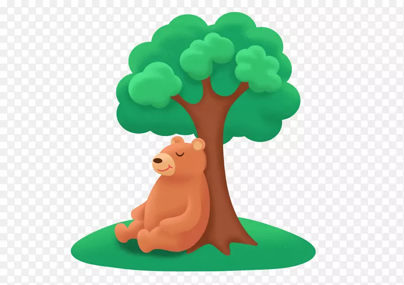 卡通手绘背靠树的熊