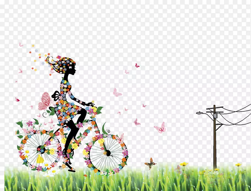 花瓣组成的自行车元素