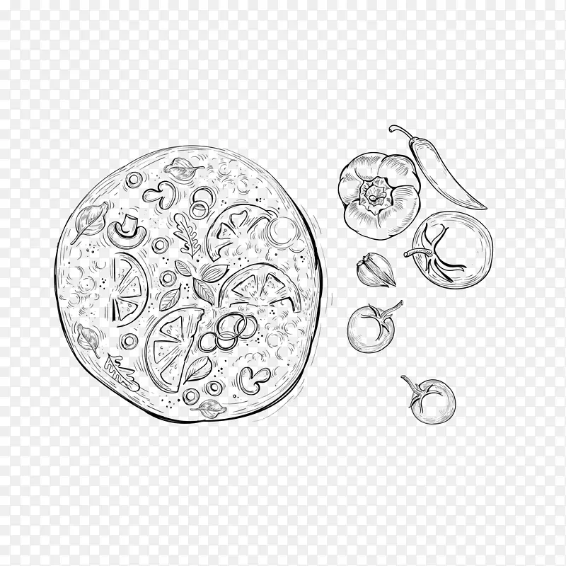 矢量手绘插画意大利披萨食材