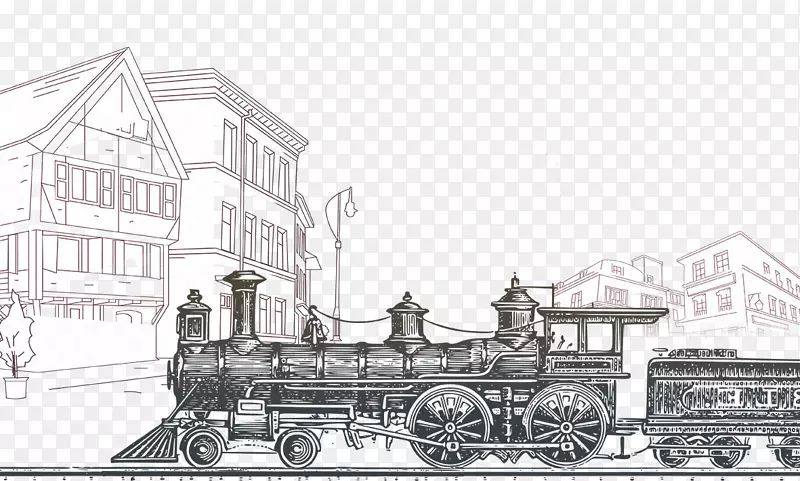 蒸汽式老火车城市插图