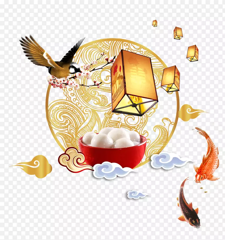 免抠中国风年夜饭飞翔的鸟