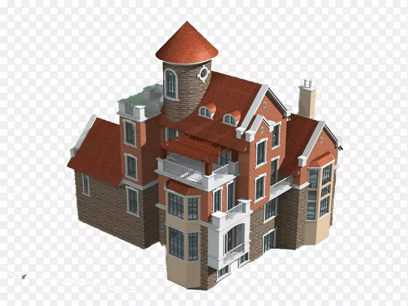 红色屋顶建筑模型