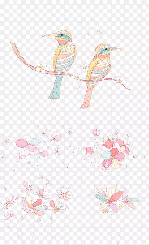 手绘花卉小鸟图