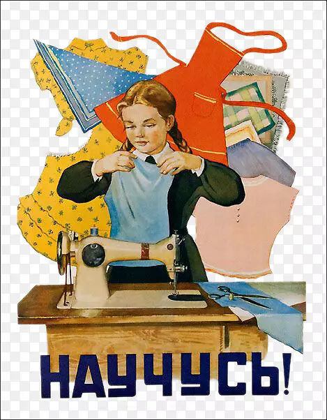 苏联小女孩缝纫衣服