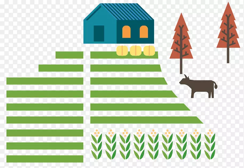 矢量绿色农田和小房屋